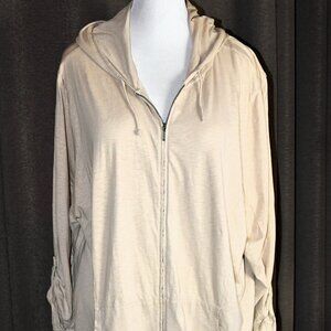 J. Jill Cotton Slub Hoodie Light Creamy-Tan Zip-Up